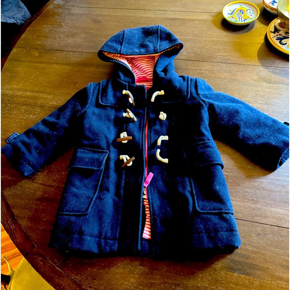 Mini Boden Navy Wool Pea Coat with Hood